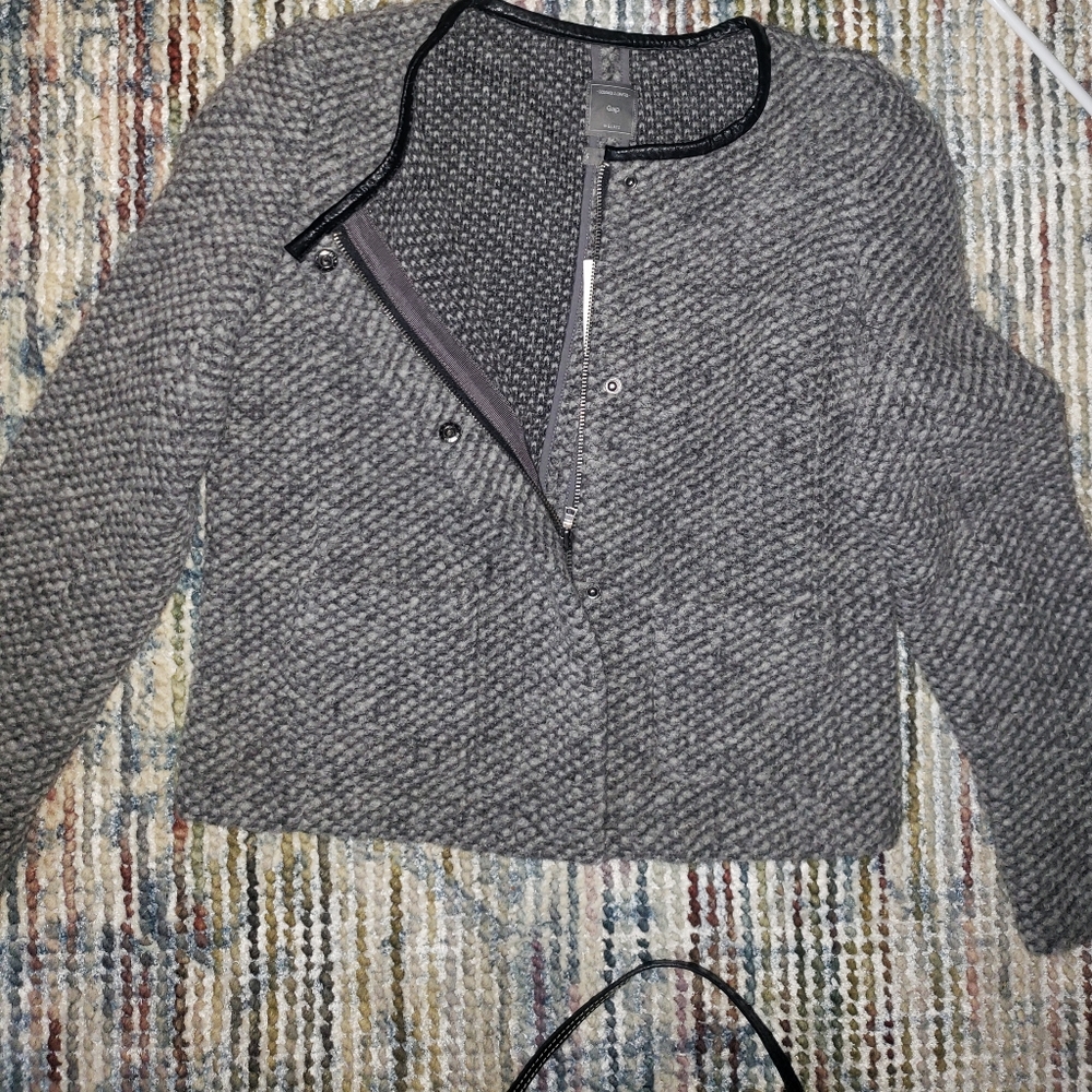 NWT GAP Wool/ Faux Leather Trimmed Jkt Size 6 - Picture 3 of 10